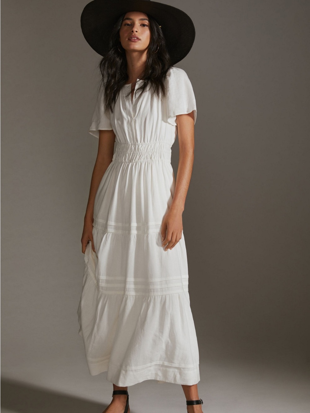 Anthropologie White Somerset Linen Edition Tiered Maxi Dress Size XS